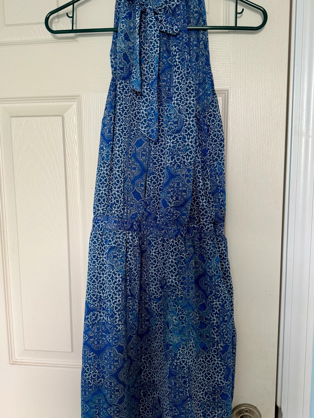 Blue Patterned Halter knee length Dress
